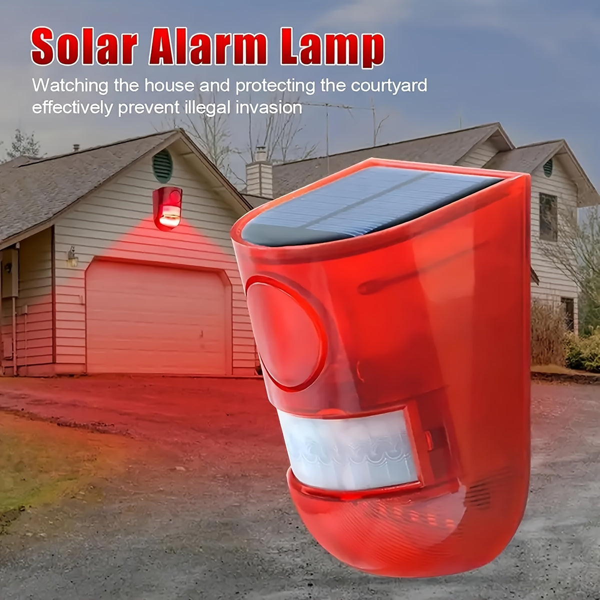 Solar Motion Sensor Alarm 2-Pack with Listed 129dB Siren and 6-LED Flashing Strobe, USB Rechargeable Outdoor Alert Devices for Yard, Farm and Garage Areas