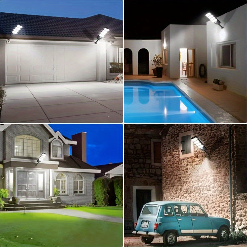 Solar Street Flood Lights, Two- or Four-Pack Outdoor LED Options with Selected 92LED Labels, Listed 6500K Light, Motion Sensor and Remote Control