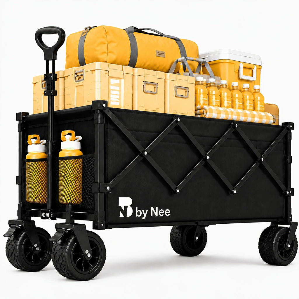 Folding Multipurpose Wagon with Listed Cup Holders and All-Terrain Wheels, Collapsible Utility Cart Options for Garden Supplies, Shopping and Camping Gear