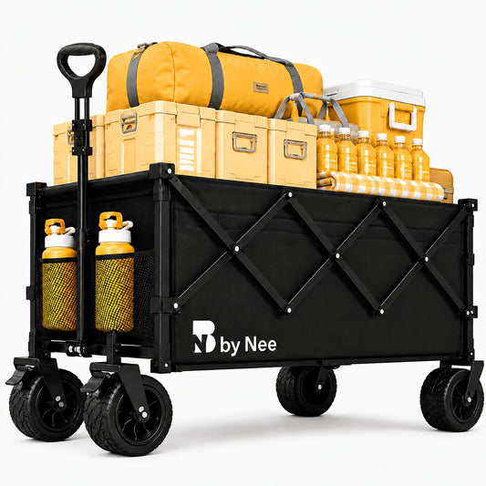 Folding Multipurpose Wagon with Listed Cup Holders and All-Terrain Wheels, Collapsible Utility Cart Options for Garden Supplies, Shopping and Camping Gear