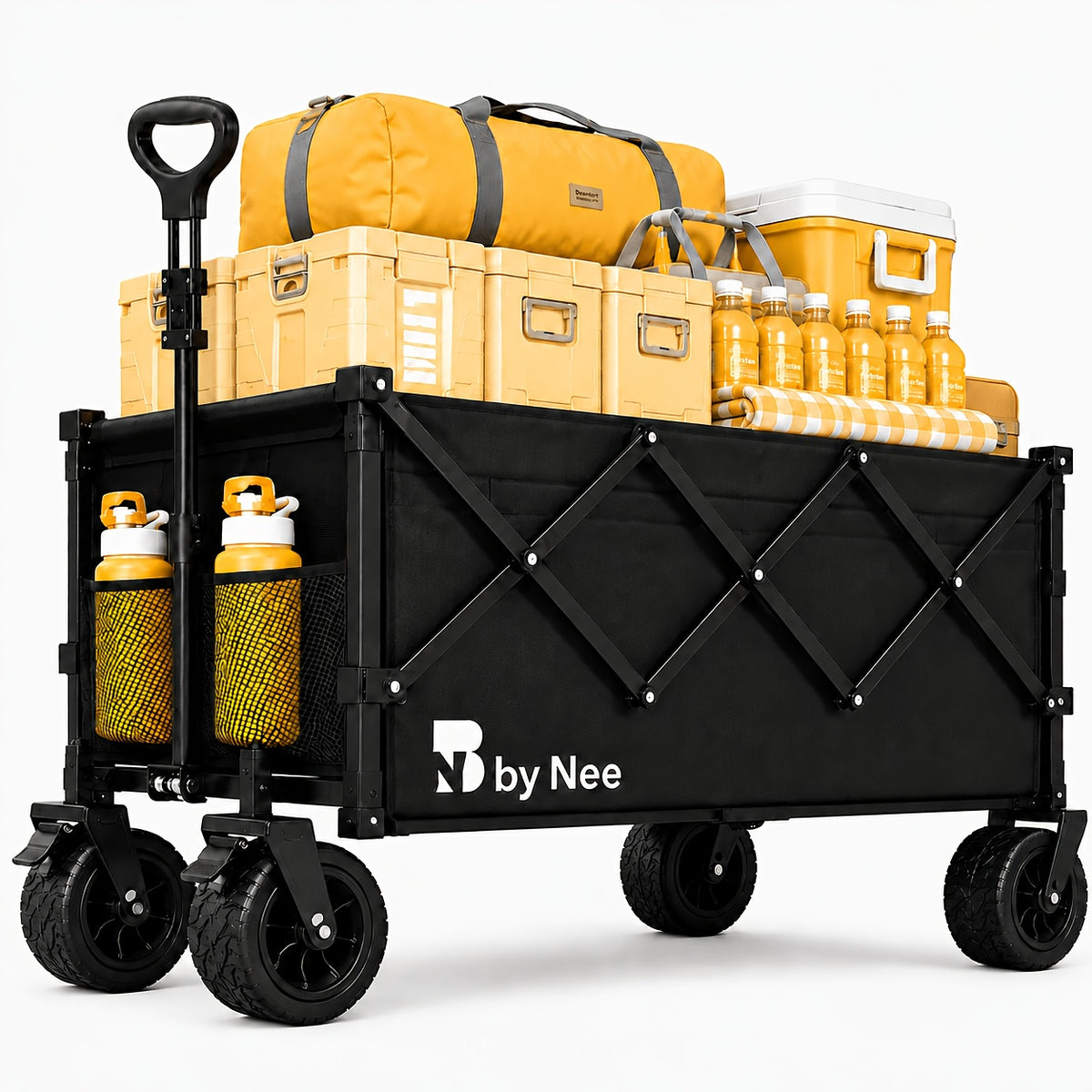 Folding Multipurpose Wagon with Listed Cup Holders and All-Terrain Wheels, Collapsible Utility Cart Options for Garden Supplies, Shopping and Camping Gear