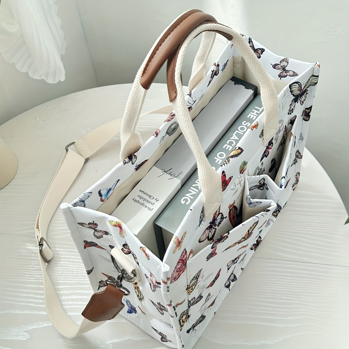 Butterfly Tote Bag for Women with Multi-Pocket Shoulder Satchel Design, Everyday Handbag for Work, Books and Travel in Four Color Options, Bag Only