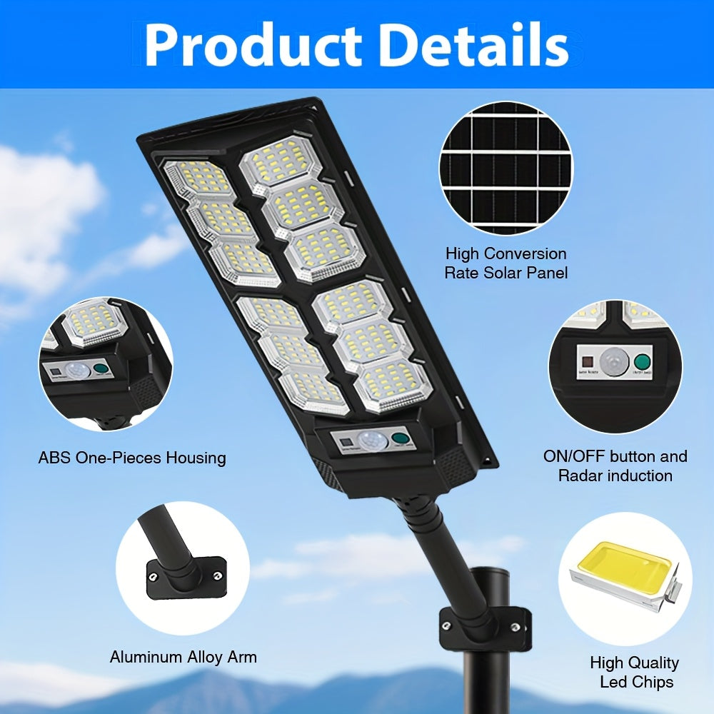 LED Solar Street Lamp Set with Motion Sensor and Remote Control References, Two-Piece Option Labels for Garden, Terrace and Parking Area Lighting