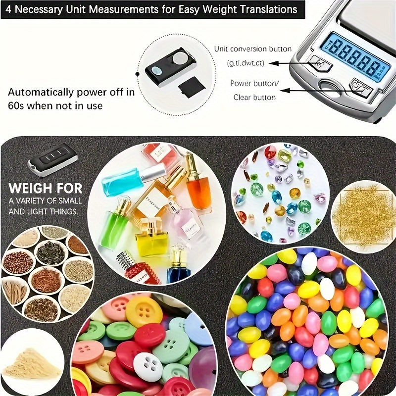 Mini Digital Pocket Scale with Backlit Display and Keychain Attachment, Listed 200 g/0.01 Option for Jewelry and Small-Item Weighing, Battery Not Included