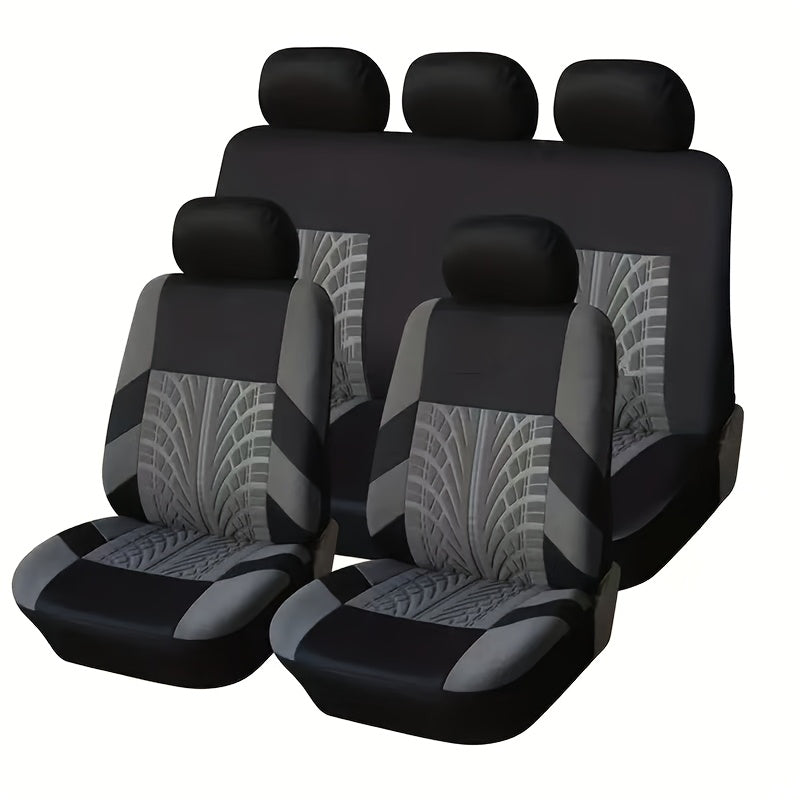 Tire-Track Car Seat Covers for Five Seats, Full-Enclosure Breathable Fabric Style with Two Front and Three Rear Seat Coverage in Multiple Color Options