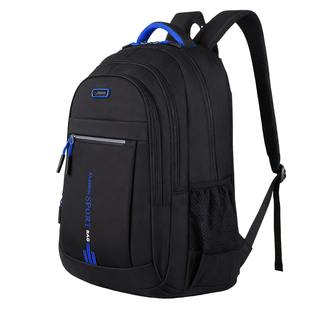 Travel Backpack with Plush Ball Pendant for Men and Women, Nylon Multi-Compartment Carry Bag with Adjustable Shoulder Straps in Black, Blue, Green or Orange
