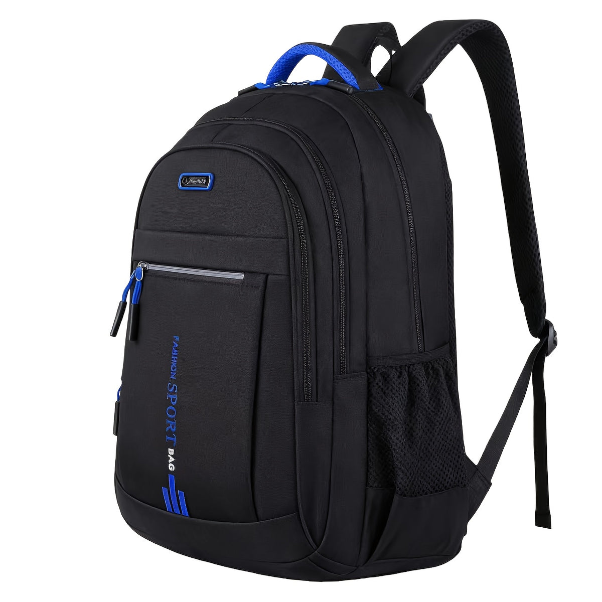 Travel Backpack with Plush Ball Pendant for Men and Women, Nylon Multi-Compartment Carry Bag with Adjustable Shoulder Straps in Black, Blue, Green or Orange