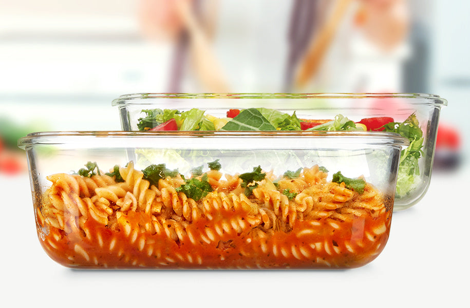 Large Glass Storage Containers for Family Meal Prep, 2-Pack 1860ml 63oz Borosilicate Containers with Hinged Lids and Removable Silicone Seals in Green or Gray