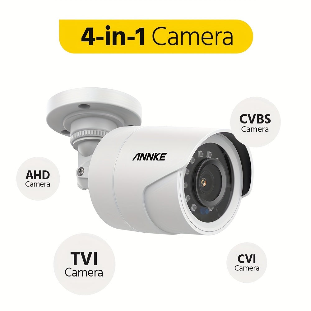 ANNKE Wired CCTV Bullet Camera, 1080P 4-in-1 AHD TVI CVI CVBS DVR Add-On with 3.6mm Lens and Infrared Night Vision, White, Power Adapter Not Included