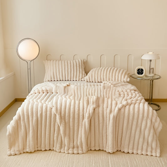 Striped Plush Blanket with Wide-Stripe Design, Single Solid Color Home Blanket in Eight Colors and Four Distinct Sizes for Sofa Lounging, Bed Layers and Naps