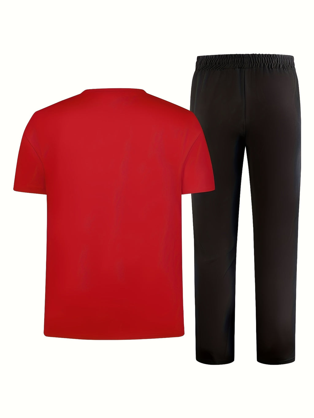 Men's Two-Piece Outfit with Printed Short Sleeve Crew Neck Top and Straight Pants, Seven Color Options and S to XXL Sizes for Casual Spring and Summer Style