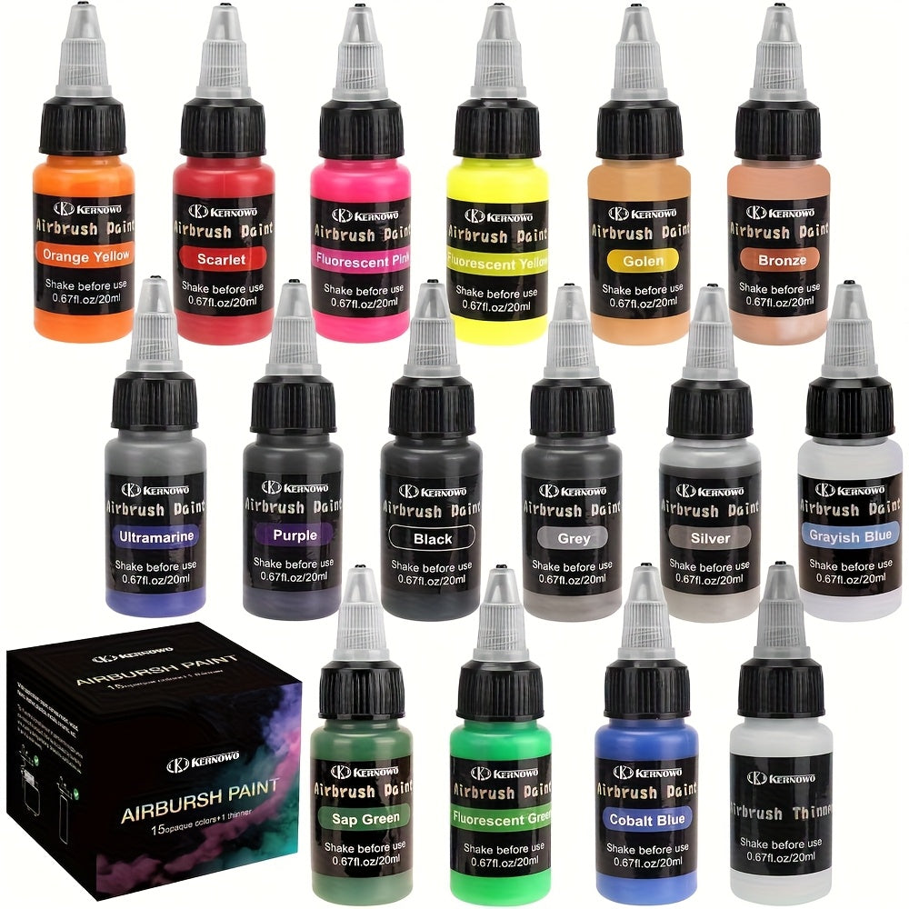 Airbrush Paint Set with Thinner, Water-Based Acrylic in 15, 26 or 36 Color Options with Listed 20ml Bottles for Compatible DIY Art and Hobby Projects