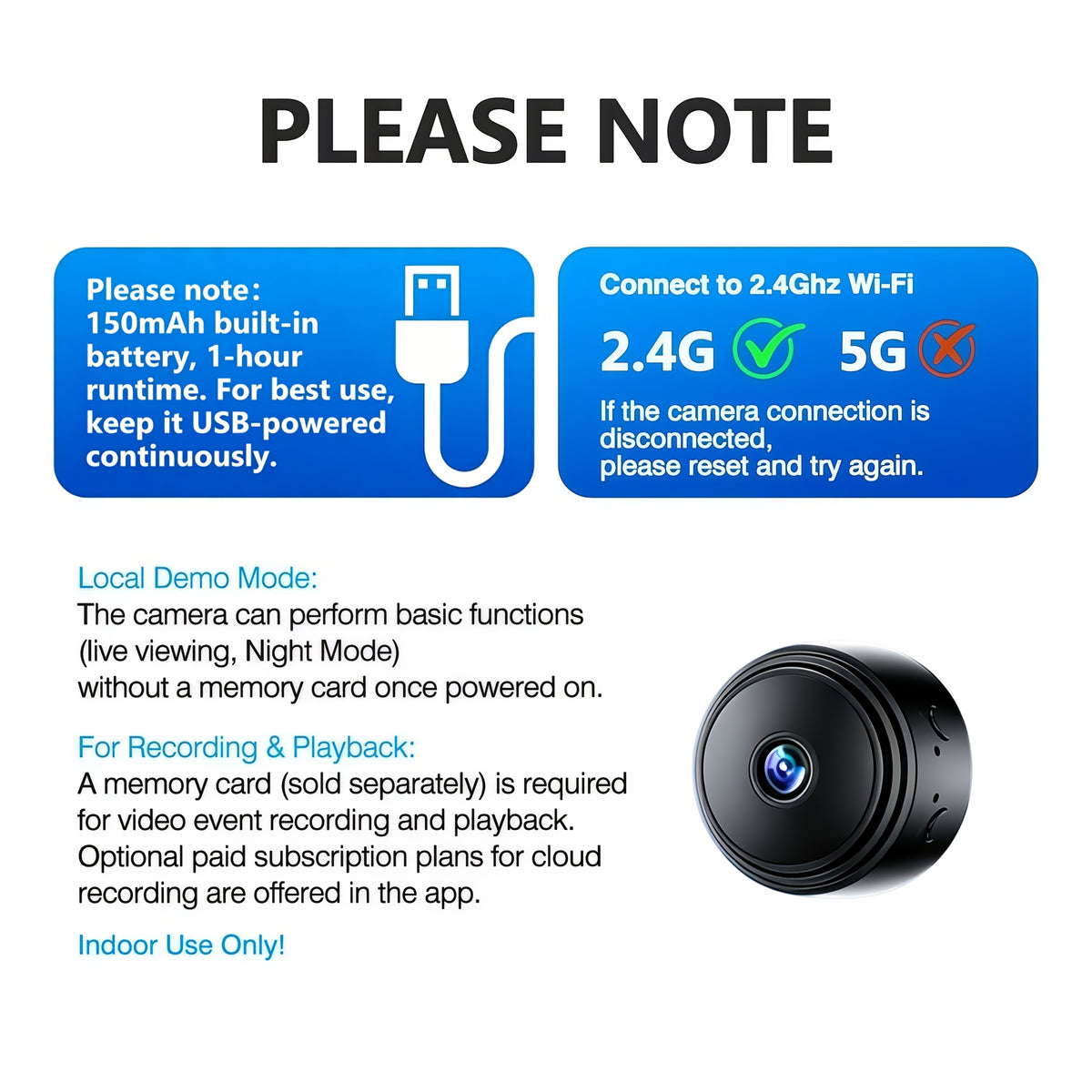 Mini WiFi Security Camera 4-Pack with Magnetic Mount, 2.4GHz Indoor Cameras with Night Vision, Motion Detection, App Remote Viewing and SD Recording Support