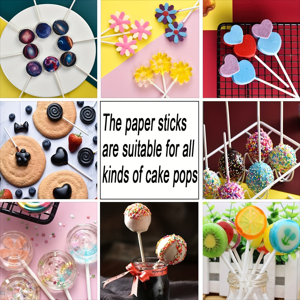 Cake Pop Treat Bag Kit, 297-Piece Mixed Set of Plastic Bags, Lollipop Sticks and Golden Metallic Twist Ties for Candy Packaging and Party Favor Presentation