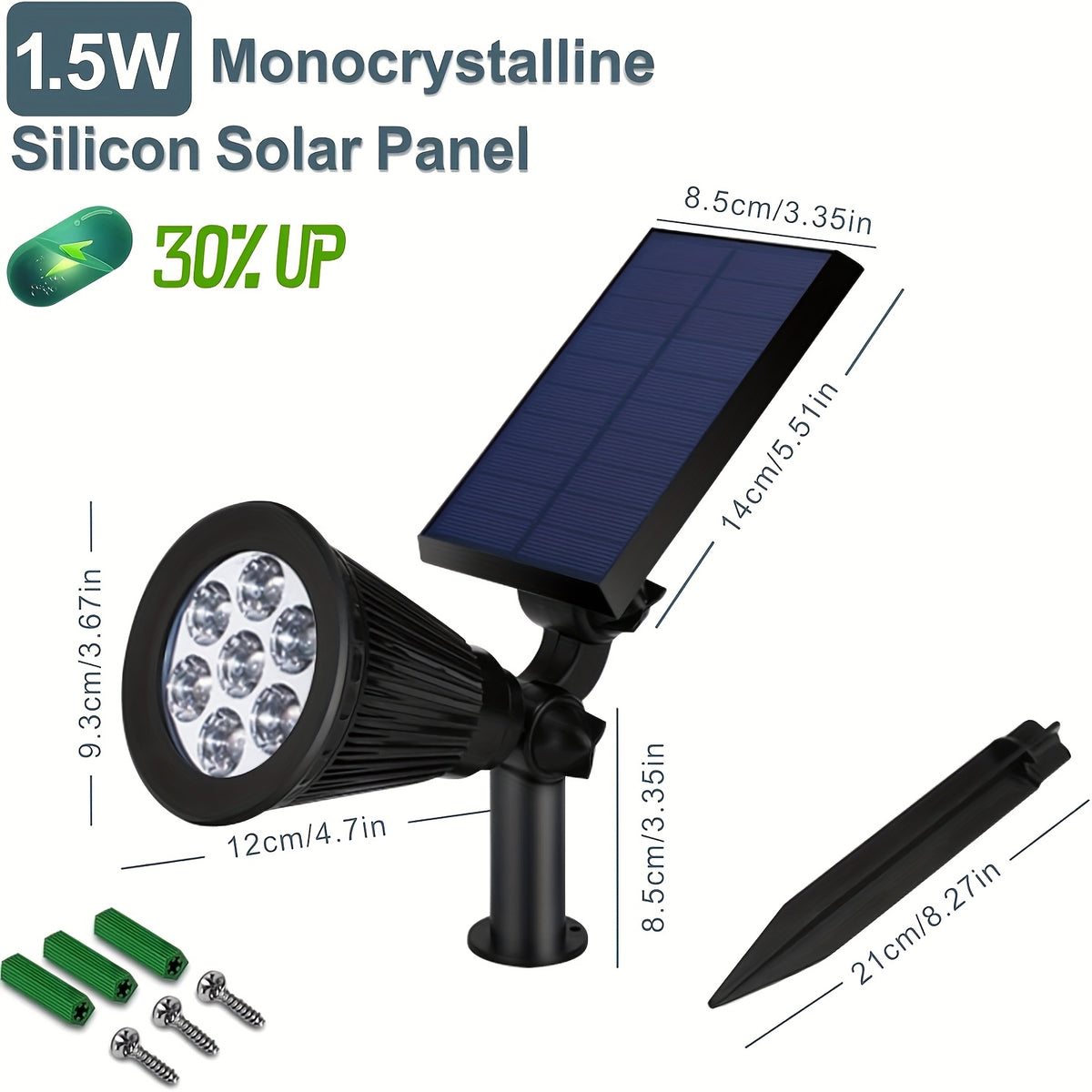 Solar Landscape Spotlight Pair in White or Warm Light, Adjustable Garden Accent Lamps with Listed 7 LEDs and IP44 Rating for Ground or Wall Installation