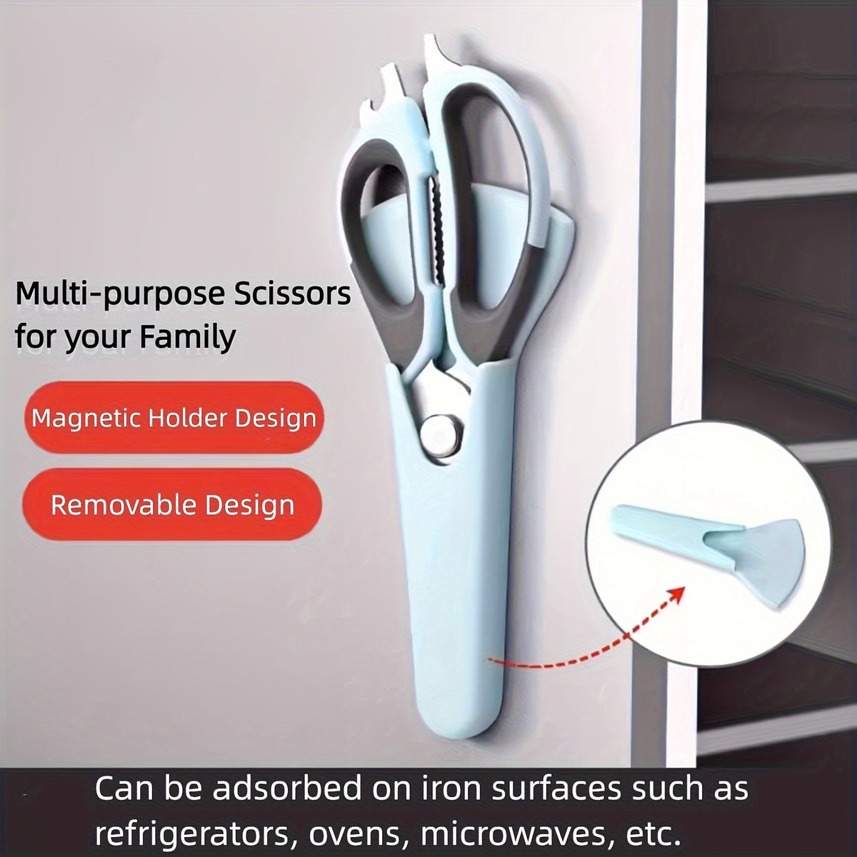 Detachable Kitchen Shears with Magnetic Holder, 7-in-1 Stainless Steel Food Scissors for Meat and Fish Prep, Bottle Opening and Everyday Home Cooking