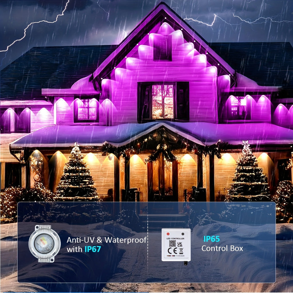 Permanent Outdoor RGB Eave Lights with App and Remote Control, Music Sync and Timer, Listed 100FT or 500FT Options for Christmas, New Year and Party Decor