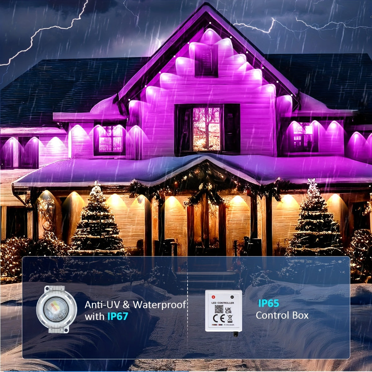 Permanent Outdoor RGB Eave Lights with App and Remote Control, Music Sync and Timer, Listed 100FT or 500FT Options for Christmas, New Year and Party Decor