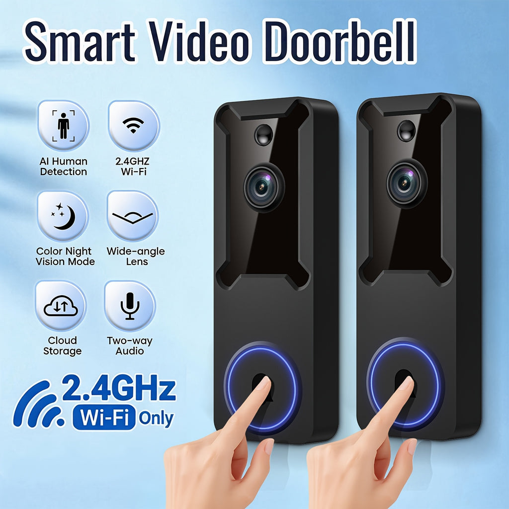 Puvue App Doorbell Camera with Wireless Video and Two-Way Audio, Black 1PC or 2PCS Options for Home Entry Monitoring and Everyday Visitor Communication