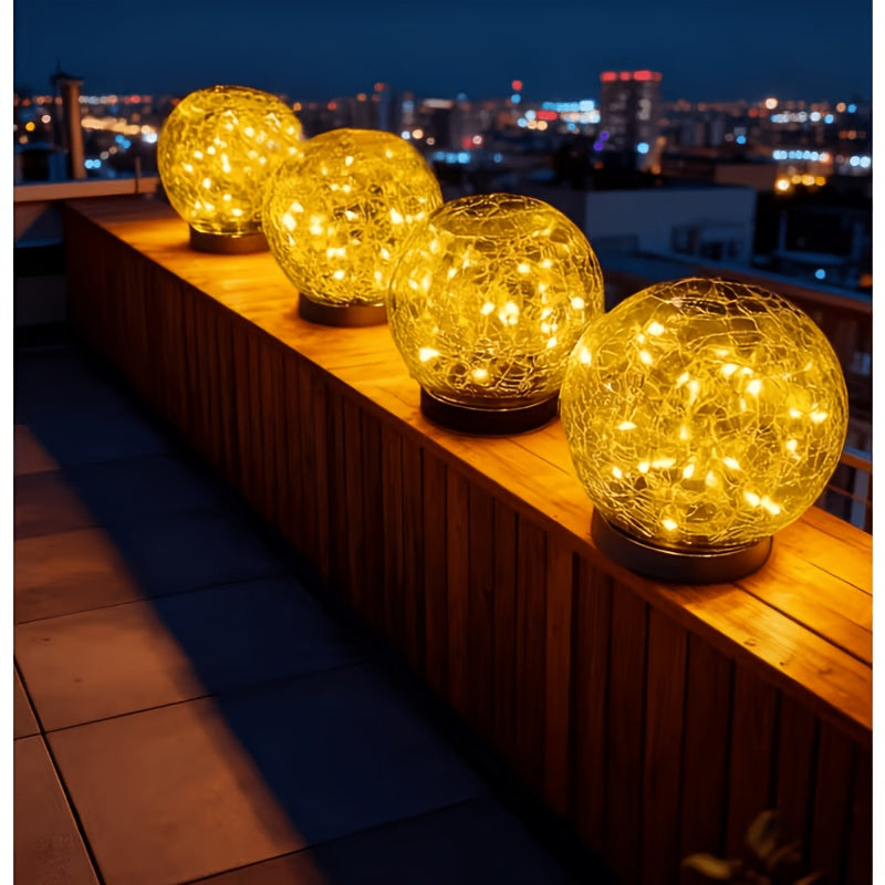 Solar Garden Ball Lights with Crackle Glass, Warm White LED Decorative Globes in 4 or 6 Piece Sets for Patio, Lawn and Outdoor Garden Decor