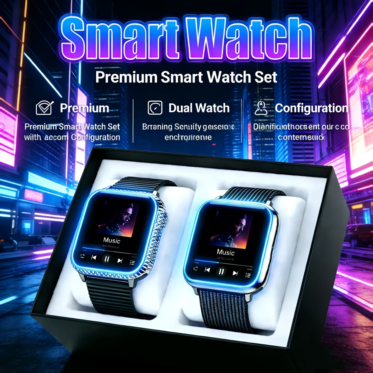 Daily Wear Touchscreen Smartwatch with Listed Fitness Tracking, Music Control and Wireless Call and Message Notifications, One- or Two-Watch Options for Men and Women