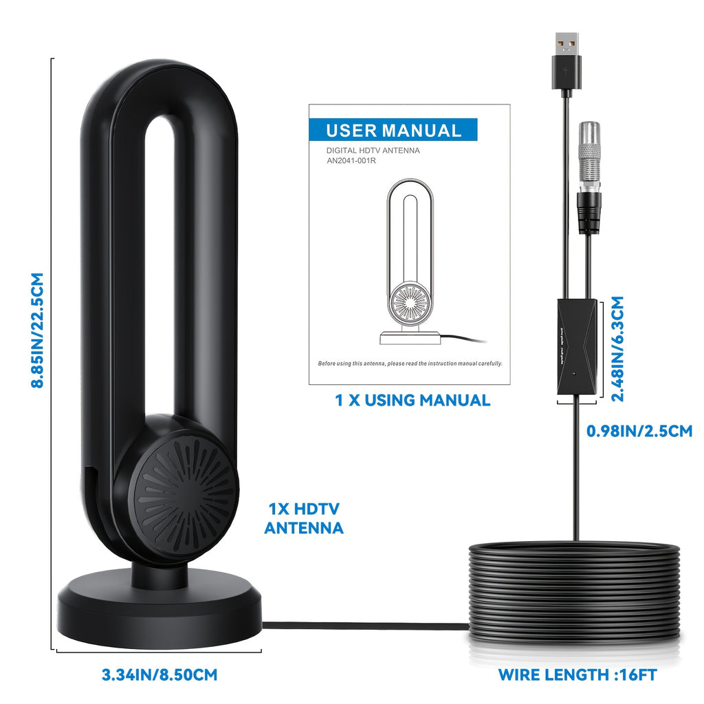 Digital TV Antenna Indoor and Outdoor, Long Range HDTV Signal with USB Power, 180° Rotatable Magnetic Base Mount for Smart and Legacy TVs, 4K 1080P Free Local Channels