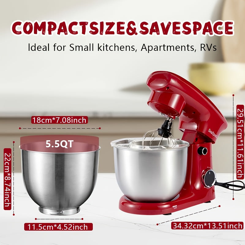 Tilt-Head Stand Mixer with 10 Speeds and Pulse Button, Stainless Steel Bowl, Dough Hook and Egg Mixer, 5L-Labeled Red, Silvery or Black Options for Home Baking