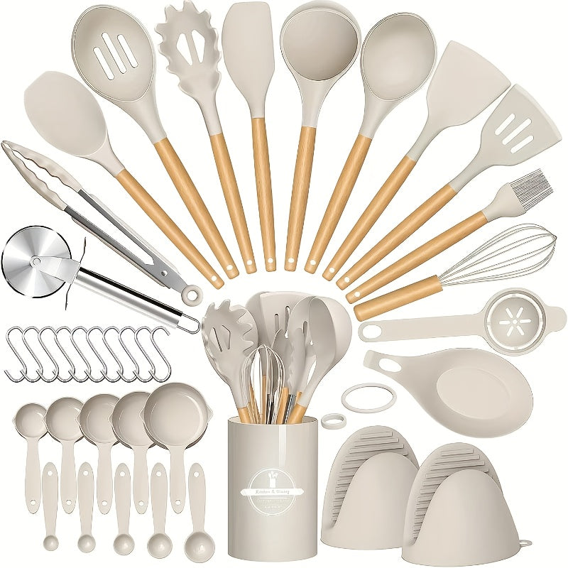 Silicone Cooking Utensil Set, 37 or 44-Piece Kitchen Tool Options in Five Colors for Beginner Cooks, Everyday Meal Preparation and Housewarming Gifts