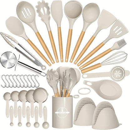 Silicone Cooking Utensil Set, 37 or 44-Piece Kitchen Tool Options in Five Colors for Beginner Cooks, Everyday Meal Preparation and Housewarming Gifts