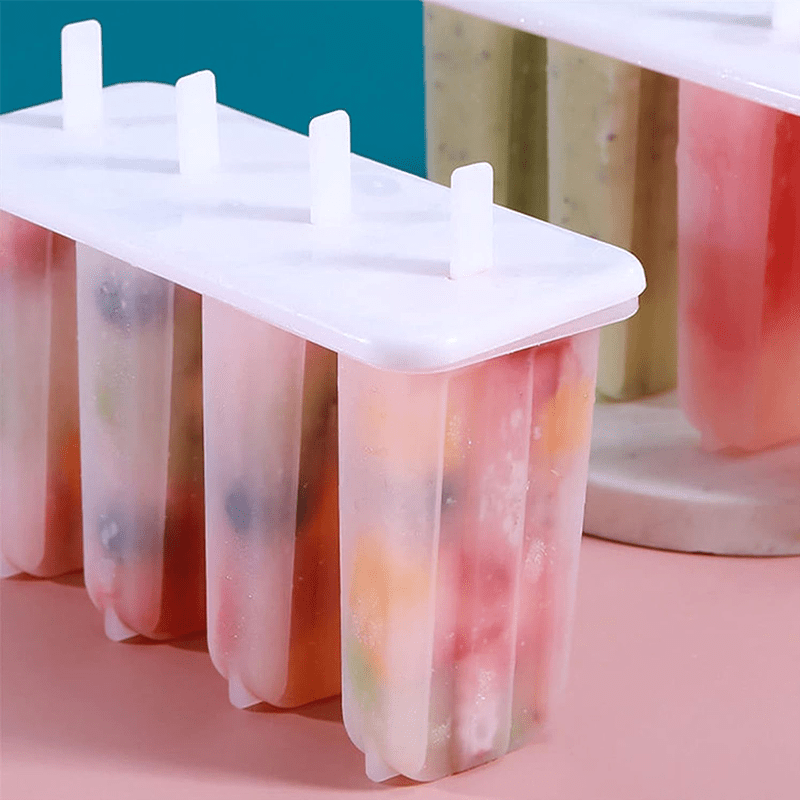 Popsicle Mold Tray with Four Listed Cavities and Lids, Plastic Homemade Ice Pop Maker with 1pc Option for DIY Summer Snacks and Frozen Dessert Preparation