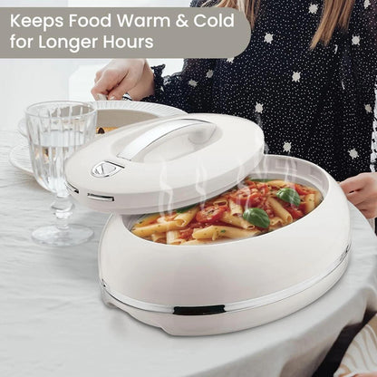 Insulated Serving Bowl with Locking Lid by Pinnacle, 3.15-Quart Oval Stainless Steel Interior Container for Potlucks, Buffet Serving and Family Meals