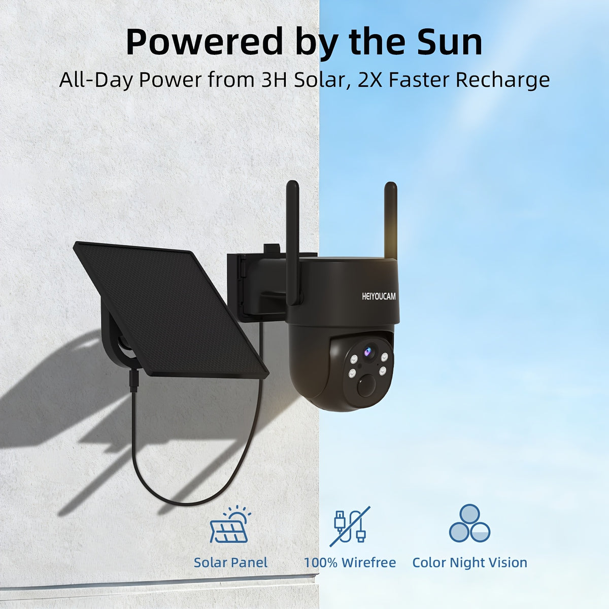 1080P Solar Outdoor Security Camera with 360-Degree View, Color Night Vision, Human Tracking, Siren, Spotlights and Two-Way Talk, White Camera Options
