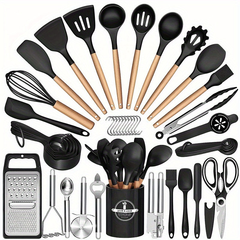 Silicone Cooking Utensil Set, 37 or 44-Piece Kitchen Tool Options in Five Colors for Beginner Cooks, Everyday Meal Preparation and Housewarming Gifts