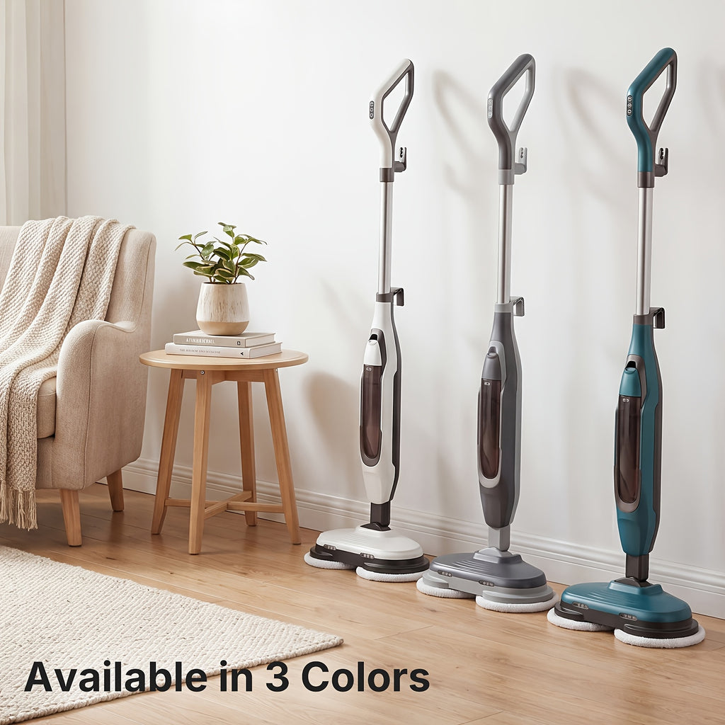 Dual Spin Steam Mop with Rotating Pads, Two LED Lights, Four Listed Modes and 16.4ft Power Cord for Compatible Floor Cleaning in White, Gray or Green