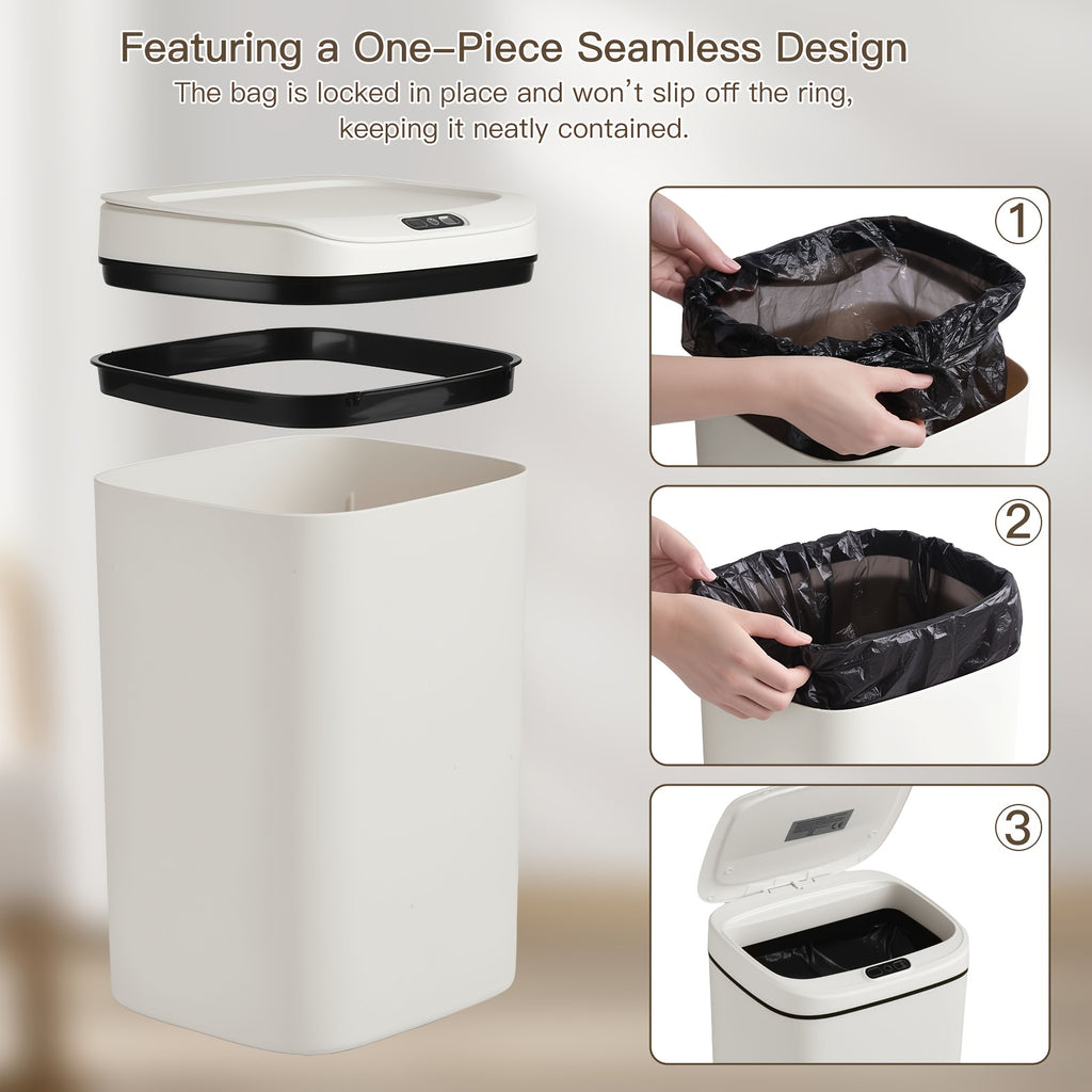 Touchless Plastic Trash Can with Motion Sensor Lid, 3.17 or 4.23-Gallon Capacity Options and Selected Bag Rings or Holders for Kitchen, Bathroom and Office