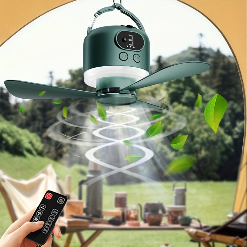 Camping Ceiling Fan with Light, 10400mAh Rechargeable USB Tent Fan Lamp, 4-Speed Quiet Hanging Fan for Tent, Dorm, RV, Remote Control, Power Bank Charges Phones, Multiple Colors