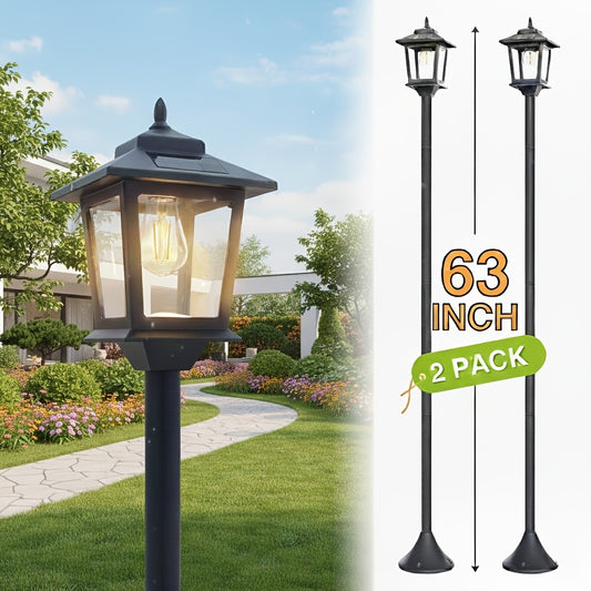 Aluminum Solar Lamp Post Lights, 2 Pack with Listed 63-Inch Height and 3500K Bulbs Included, Decorative Outdoor Pole Lighting for Gardens, Patios and Driveways