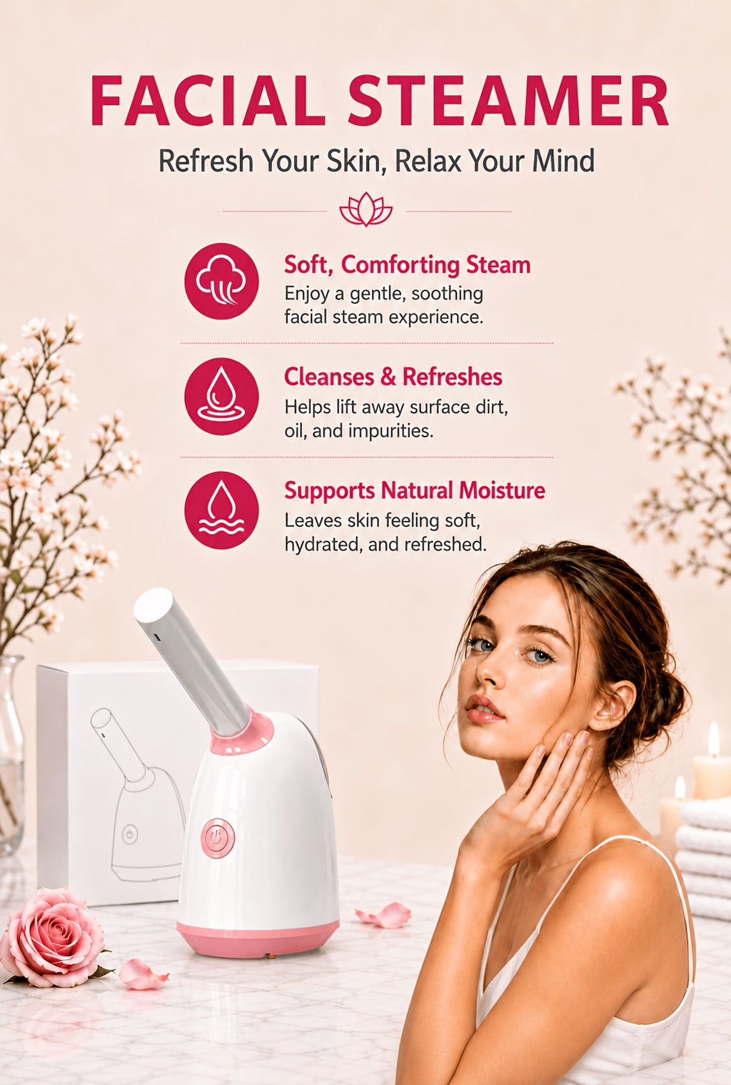 At-Home Facial Steamer Options for Personal Skin Care, Portable, Upgraded and Flagship Models with Listed Rotatable Arm and Accessory References