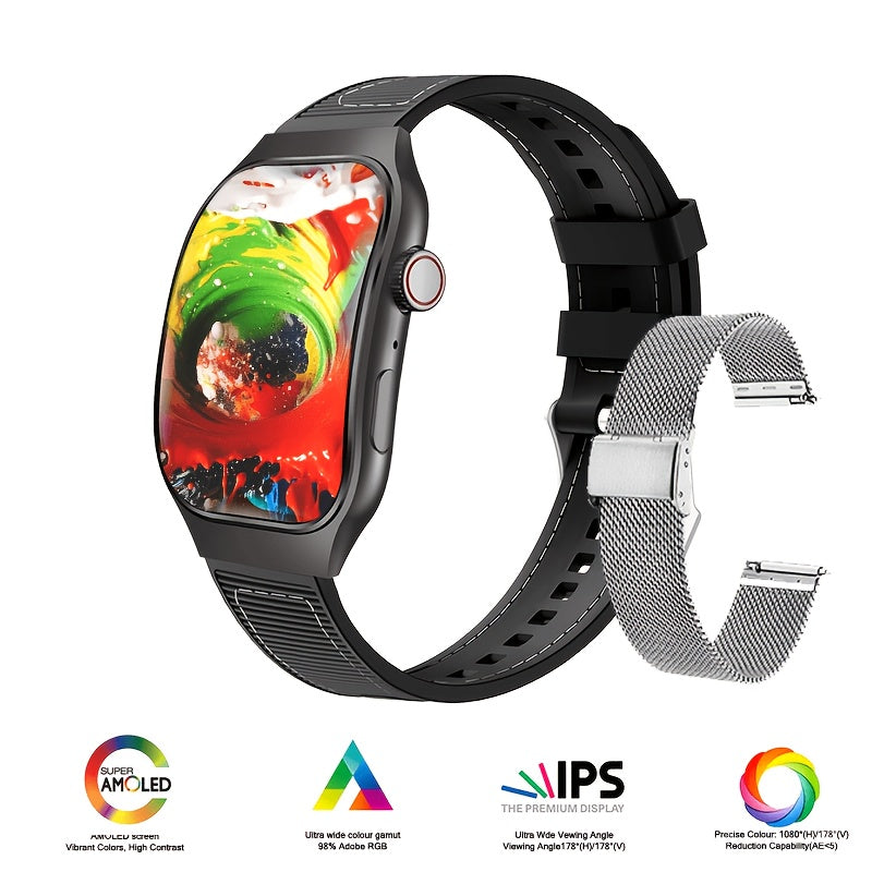 Curved OLED Calling Smartwatch with Listed 2.01-Inch Touchscreen, Voice Assistant, Mini Games and 100-Plus Sports Modes, Magnetic Charging and Four Color Choices
