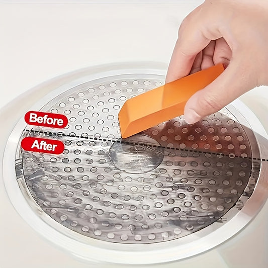 Rubber Cleaning Erasers in Orange, Two-Piece Manual Scrubbing Tool Pack for Compatible Kitchen Pots, Bathroom Glass and Household Stain and Rust Cleaning
