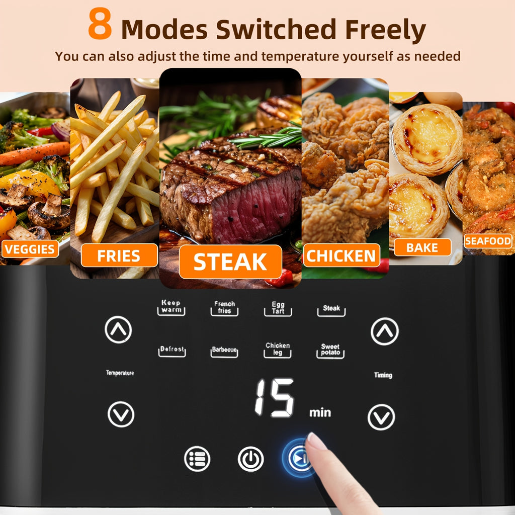 8Qt Digital Air Fryer, Stainless Steel 8-in-1 Cooker with Viewing Window, Touchscreen and 180-400°F Temperature, Dishwasher-Safe Non-Stick Basket, Large Family Size for Indoor Cooking, Black