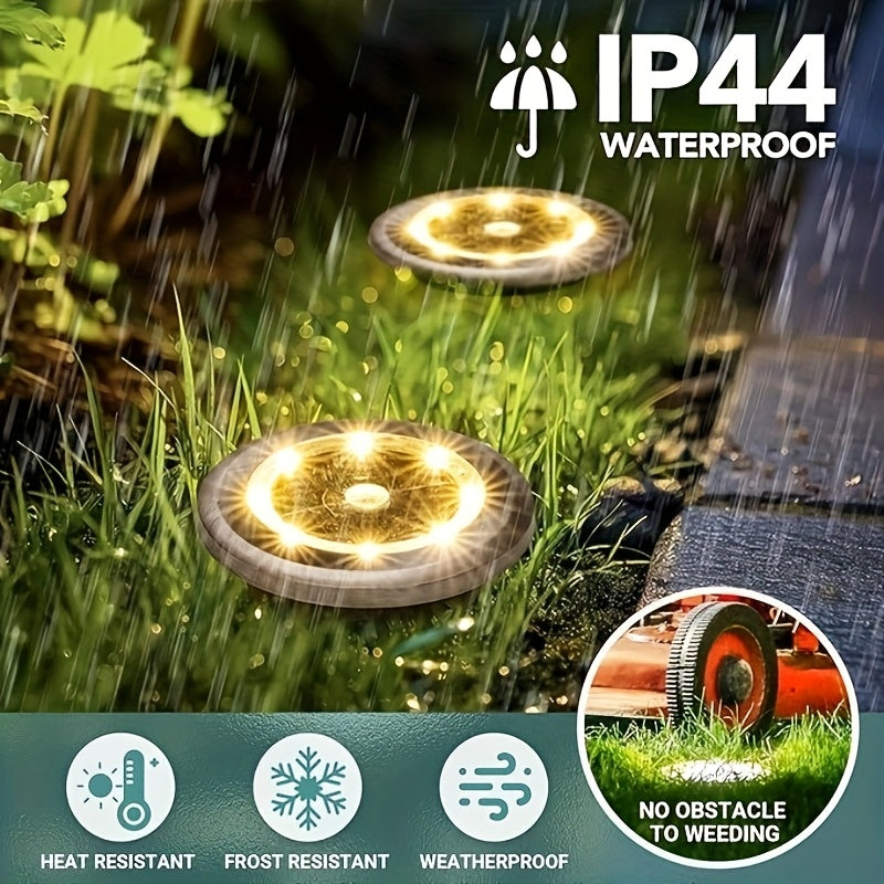 Solar In-Ground Lights in White or Warm Light, 8 or 16-Piece Garden Accent Packs with Listed Eight-LED Design and IP44 Rating for Lawn and Pathway Borders