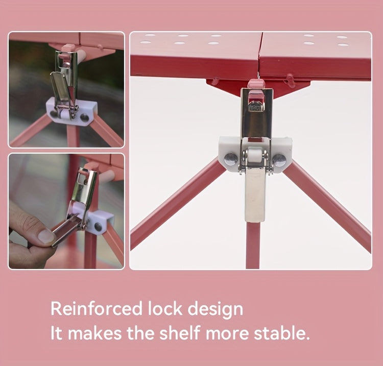 Rolling Folding Storage Rack with Metal Construction and Listed Locking Wheels, Three- to Five-Tier Model Labels for Kitchenware, Household and Dorm Organization