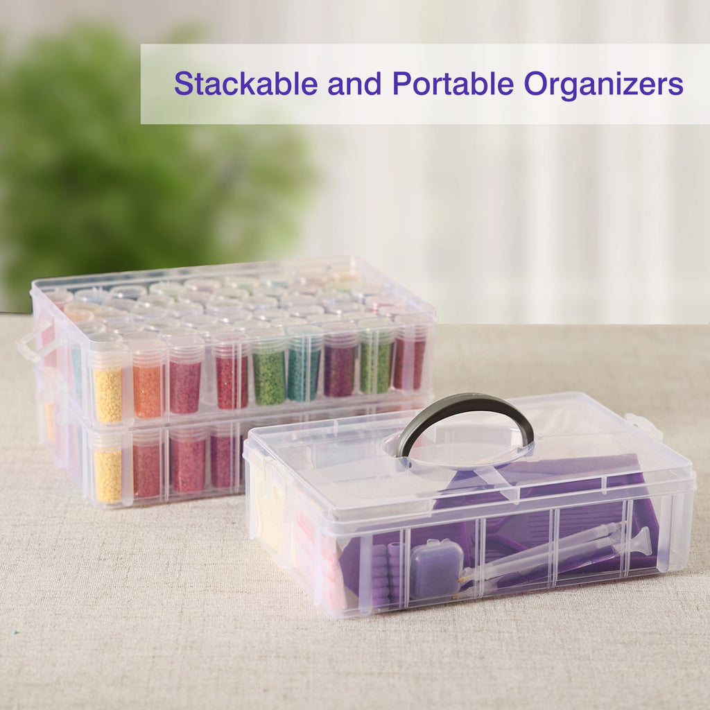 Diamond Painting Storage Container with Listed 100 Slots and Three-Tier Clear Stackable Design, Bead Organizer Set with Craft Accessories for DIY Art and Jewelry Supplies