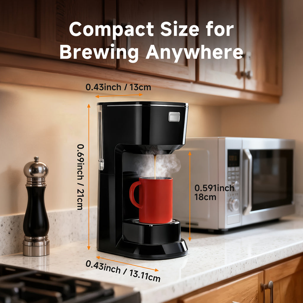 Compact One-Button Coffee Maker for Home, Everyday Coffee Machine with Simple Start Control in Black or White for Kitchen Counters and Morning Routines