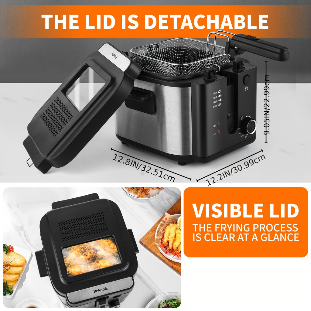 Basket-Equipped Countertop Deep Fryer by SUSTEAS with Adjustable Temperature and Nonstick Lining, 1.5L, 2.5L, 3L, 5L or 6L Options for Home Cooking