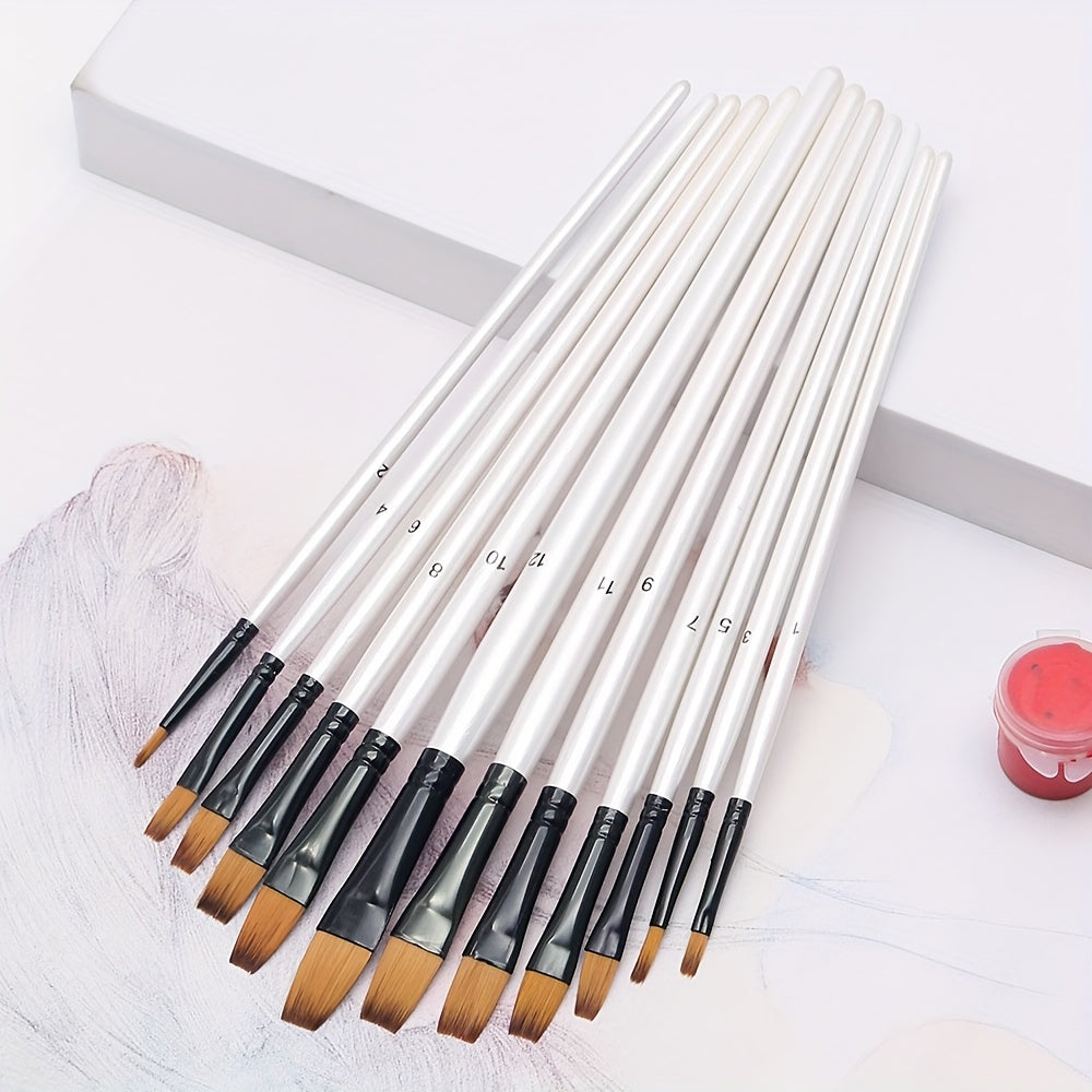 Artist Paint Brush Set 48 Pieces with Nylon Bristles and Wooden Handles, Listed Round, Filbert, Flat and Angled Tips for Watercolor, Oil Painting and Creative DIY Crafts