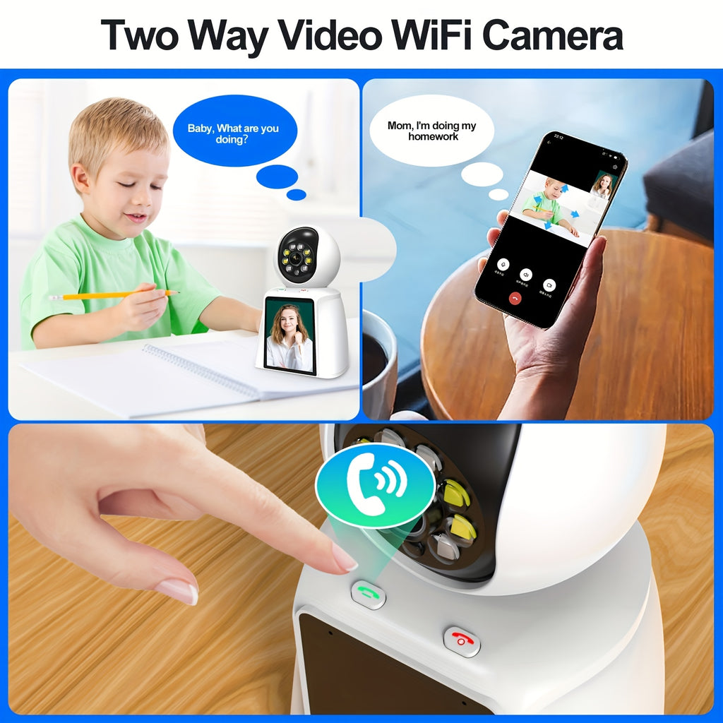 Screen-Equipped Video Call Camera with Listed 3MP Imaging, WiFi Two-Way Video and Audio, One-Click Call Button, PTZ Design and Motion Alerts for Indoor Home Monitoring