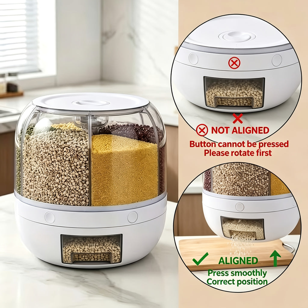 Rotating Rice Dispenser with Push-Button Release, Listed 22-Pound Capacity and 360-Degree Swivel Design for Kitchen Rice and Dry Grain Storage