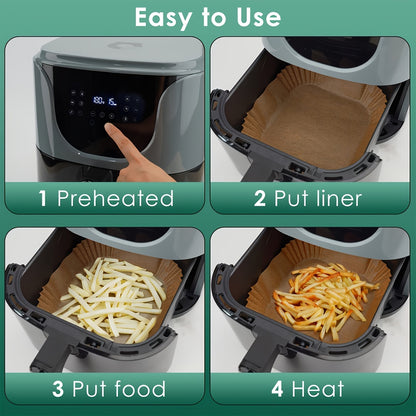 Square Air Fryer Paper Liners in 55, 110 or 220-Piece Packs, Disposable Nonstick Parchment for Compatible Basket Cooking, Baking and Everyday Meal Preparation